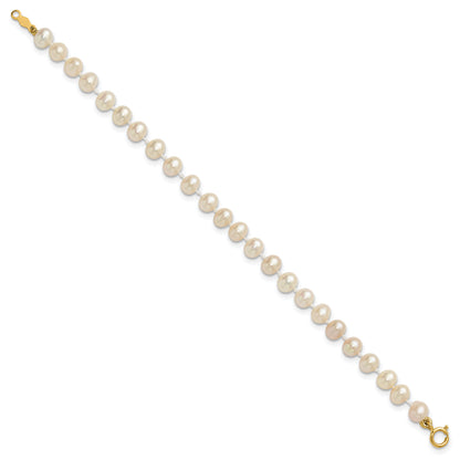 14K Yellow Gold 4 5mm White Semi Round Freshwater Cultured Pearl Inch Bracelet