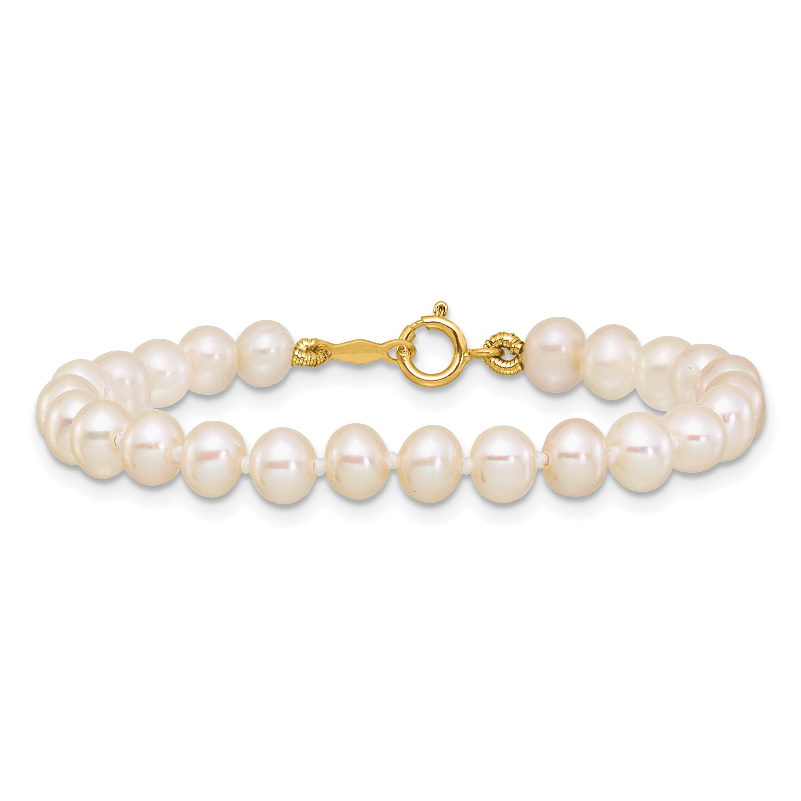 14K Yellow Gold 4 5mm White Semi Round Freshwater Cultured Pearl Inch Bracelet