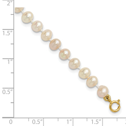 14K Yellow Gold 4 5mm White Semi Round Freshwater Cultured Pearl Inch Bracelet