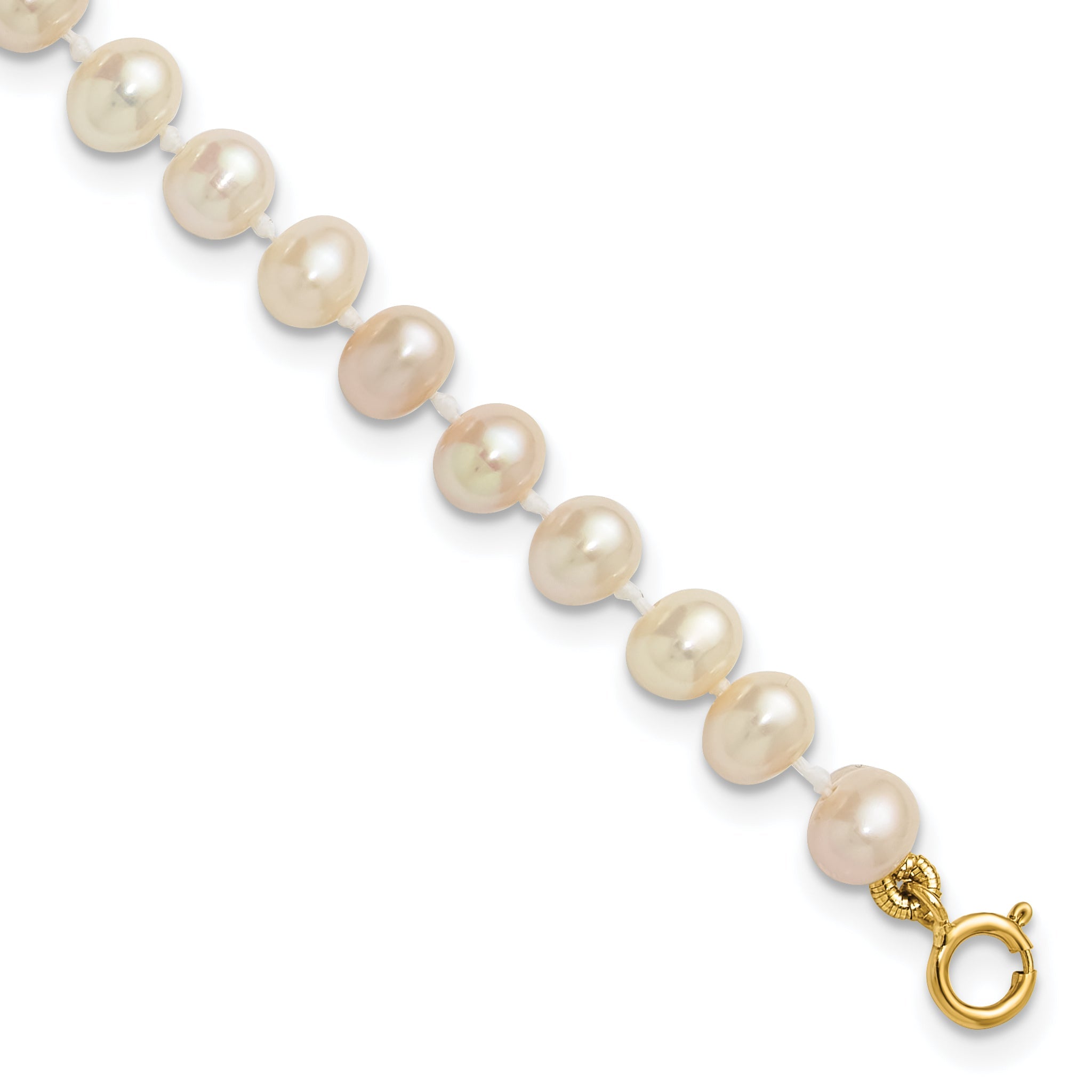 14K Yellow Gold 4 5mm White Semi Round Freshwater Cultured Pearl Inch Bracelet