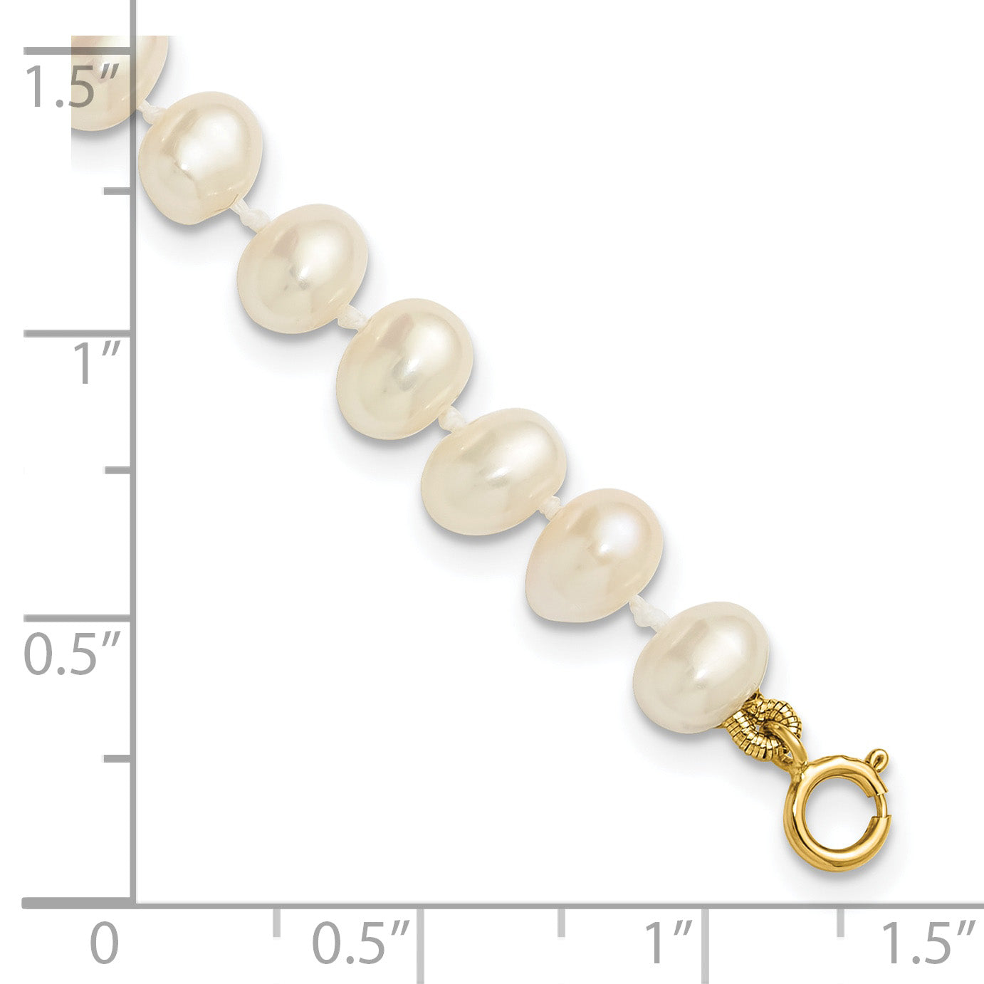 14K Yellow Gold 5 6mm White Semi Round Freshwater Cultured Pearl Inch Bracelet