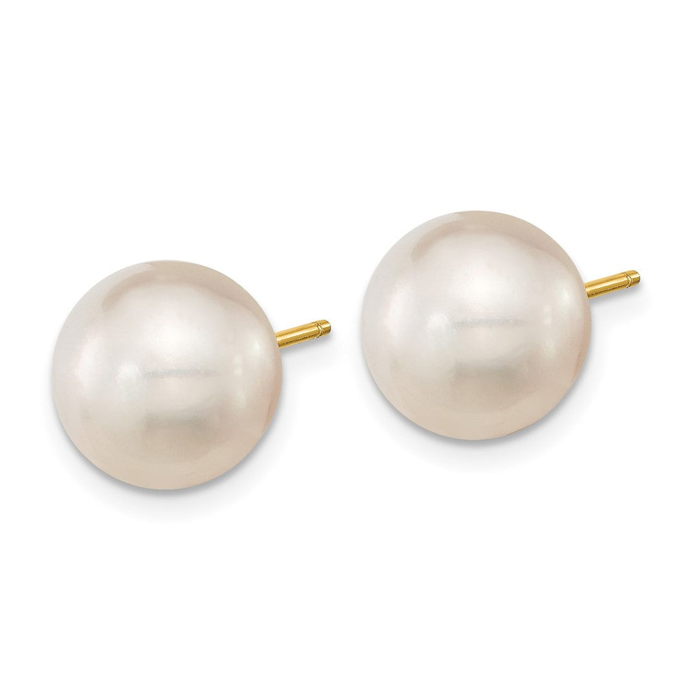 14K Yellow Gold 10 11mm White Round South Sea Saltwater Cultured Pearl Post Earrings
