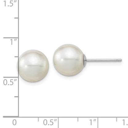 14K White Gold 10 11mm Round South Sea Saltwater Cultured Pearl Post Earrings