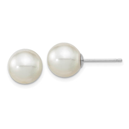 14K White Gold 10 11mm Round South Sea Saltwater Cultured Pearl Post Earrings
