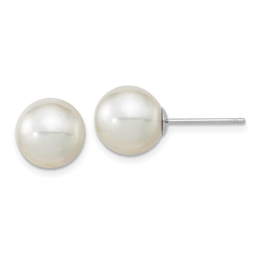 14K White Gold 10 11mm Round South Sea Saltwater Cultured Pearl Post Earrings