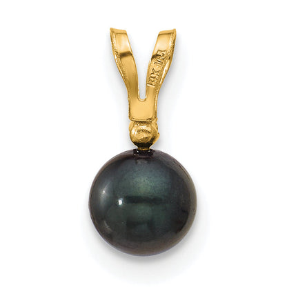 14k Yellow Gold 14k 5-6mm Black Round Akoya Saltwater Cultured Pearl and .01 Carat Diamond Pendant