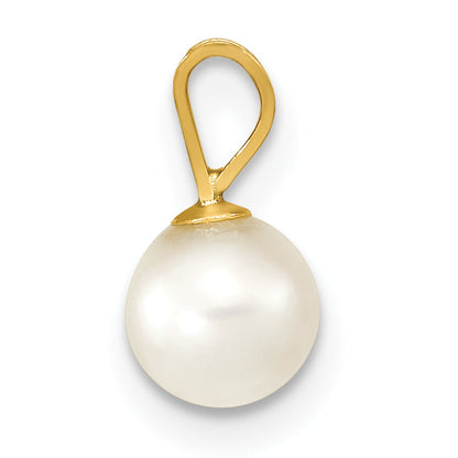 14k Yellow Gold 14k 5-6mm White Round Akoya Saltwater Cultured Pearl Pendant