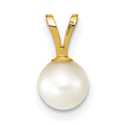 14k Yellow Gold 14k 5-6mm White Round Akoya Saltwater Cultured Pearl Pendant