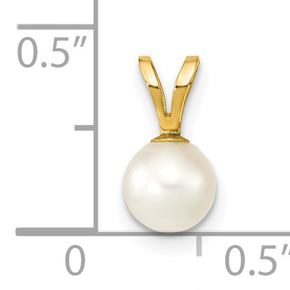 14k Yellow Gold 14k 5-6mm White Round Akoya Saltwater Cultured Pearl Pendant