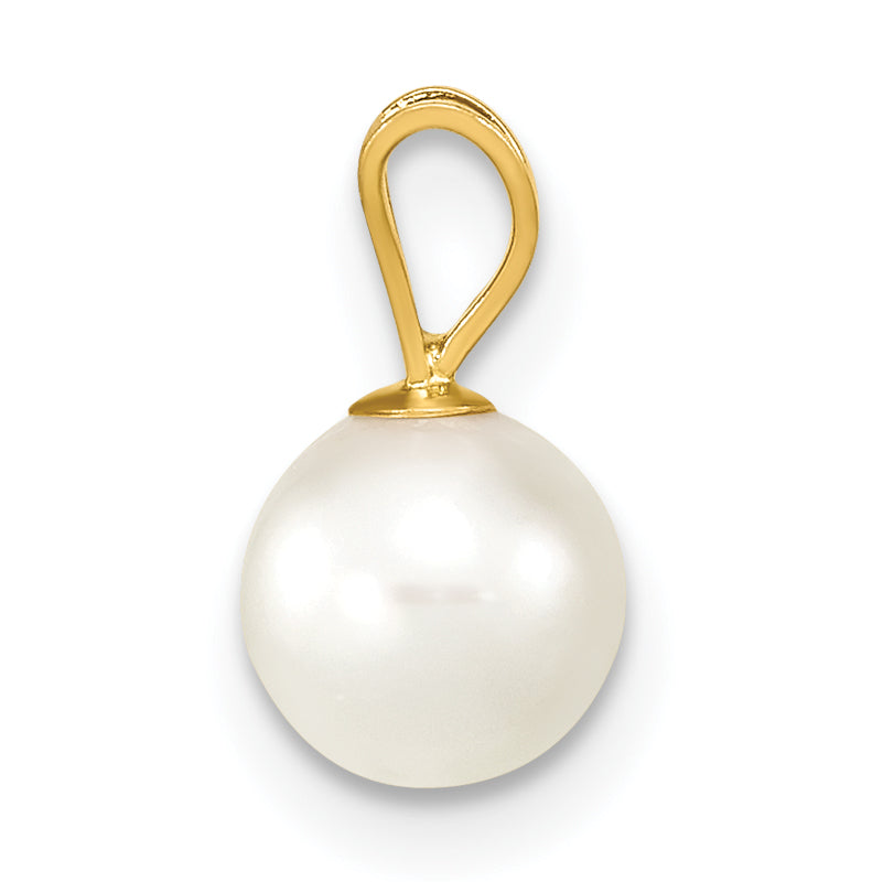 14k Yellow Gold 14k 6-7mm White Round Akoya Saltwater Cultured Pearl Pendant