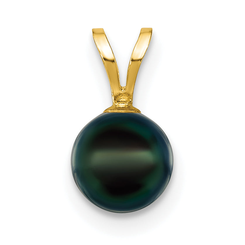 14k Yellow Gold 14k 6-7mm Black Round Akoya Saltwater Cultured Pearl Pendant