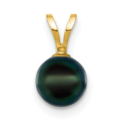 14k Yellow Gold 14k 6-7mm Black Round Akoya Saltwater Cultured Pearl Pendant
