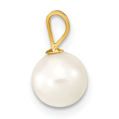 14k Yellow Gold 14k 7-8mm White Round Akoya Saltwater Cultured Pearl Pendant