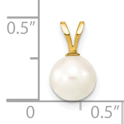 14k Yellow Gold 14k 7-8mm White Round Akoya Saltwater Cultured Pearl Pendant