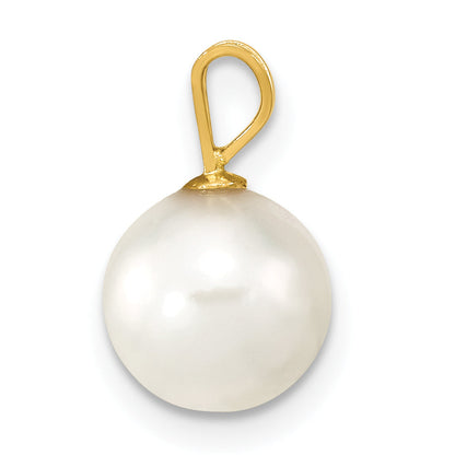 14k Yellow Gold 14k 8-9mm White Round Akoya Saltwater Cultured Pearl Pendant