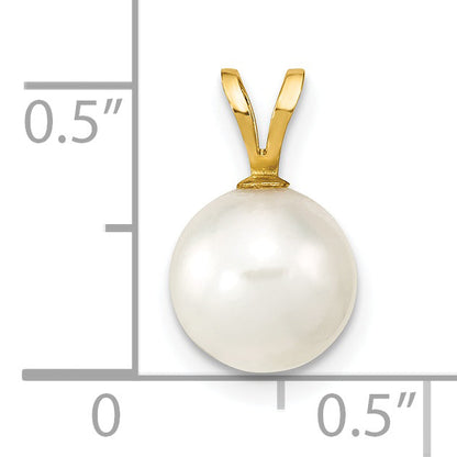 14k Yellow Gold 14k 8-9mm White Round Akoya Saltwater Cultured Pearl Pendant