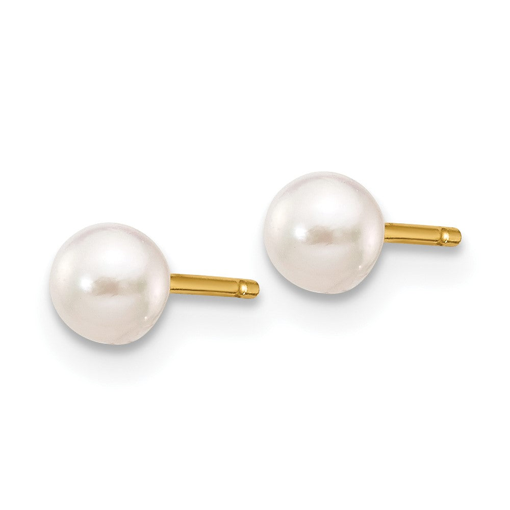 14K Yellow Gold 3 4mm White Round Akoya Saltwater Cultured Pearl Stud Post Earrings