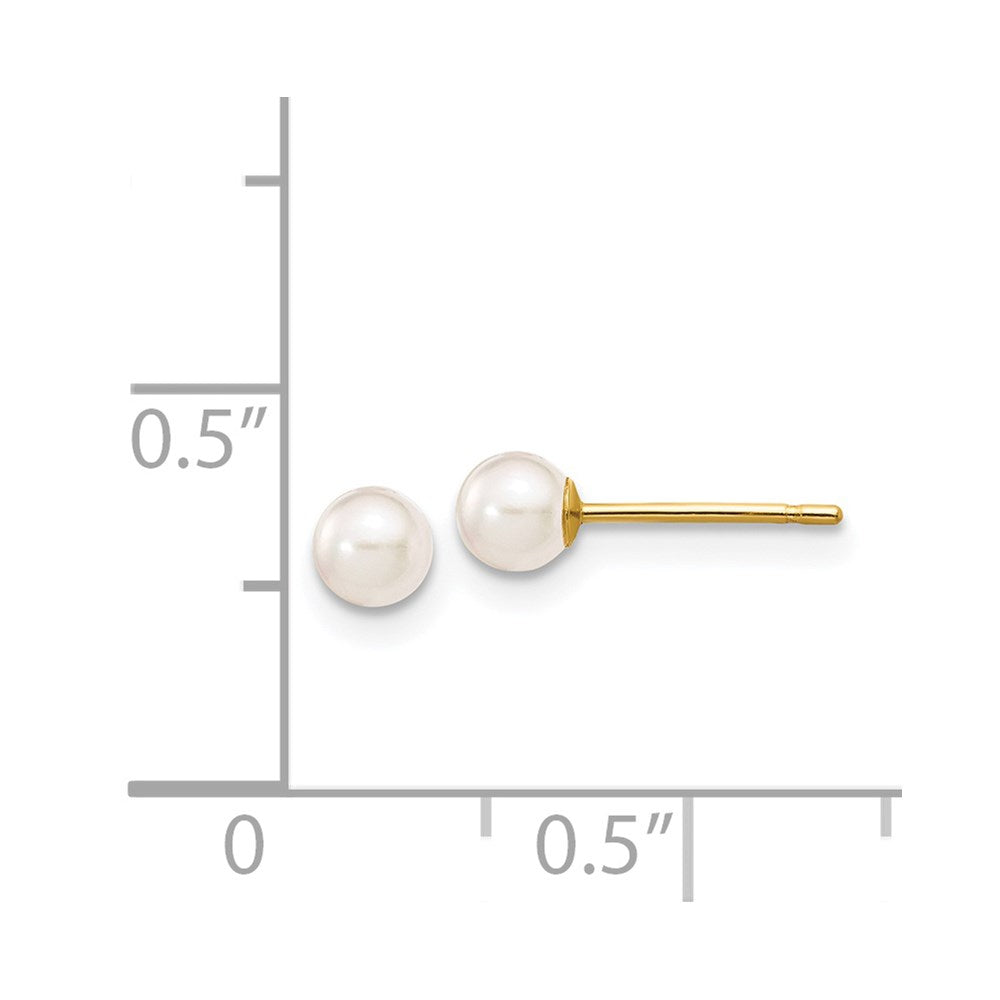 14K Yellow Gold 3 4mm White Round Akoya Saltwater Cultured Pearl Stud Post Earrings