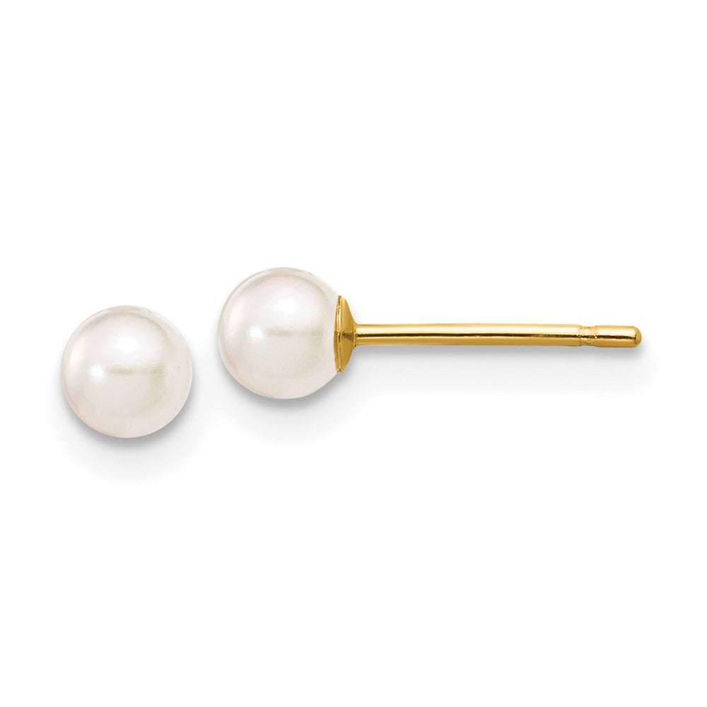 14K Yellow Gold 3 4mm White Round Akoya Saltwater Cultured Pearl Stud Post Earrings