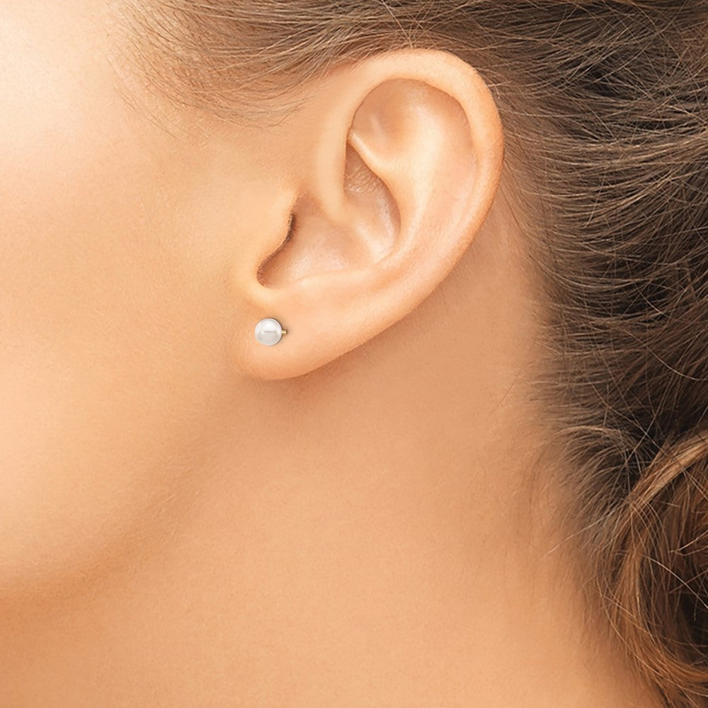 14K Yellow Gold 4 5mm White Round Akoya Saltwater Cultured Pearl Stud Post Earrings