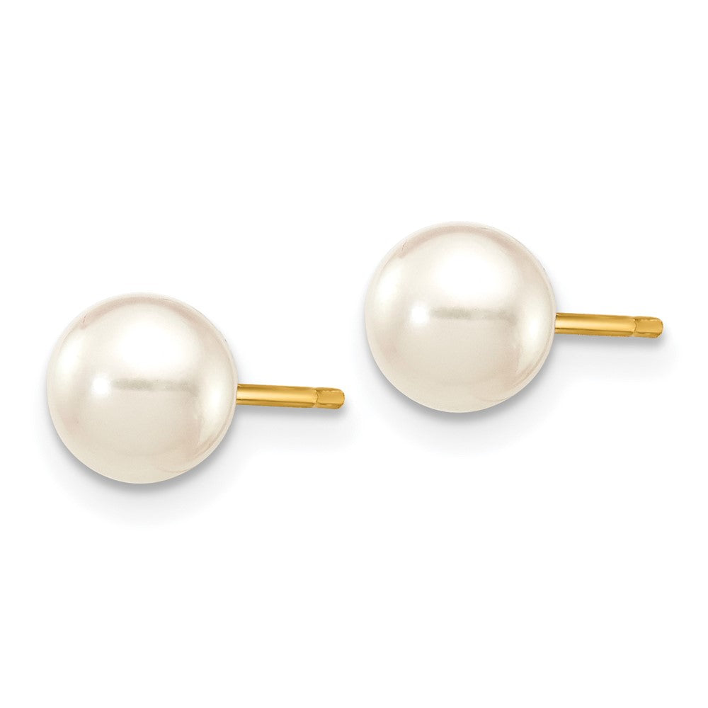 14K Yellow Gold 5 6mm White Round Akoya Saltwater Cultured Pearl Stud Post Earrings