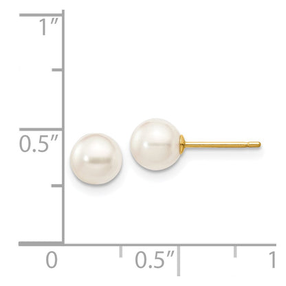 14K Yellow Gold 5 6mm White Round Akoya Saltwater Cultured Pearl Stud Post Earrings