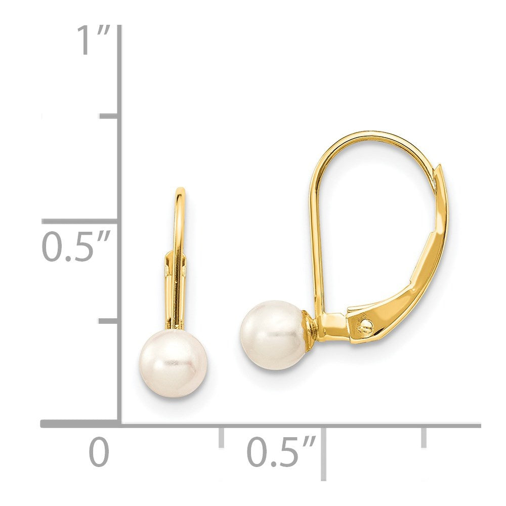 14K Yellow Gold 4 5mm White Round Freshwater Cultured Pearl Leverback Earrings
