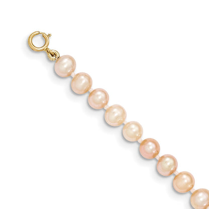 14K Yellow Gold 4 5mm Pink Near Round Freshwater Cultured Pearl Bracelet