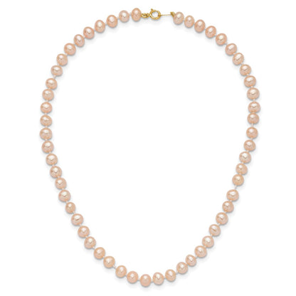 14K Yellow Gold 4 5mm Pink Near Round Freshwater Cultured Pearl Bracelet