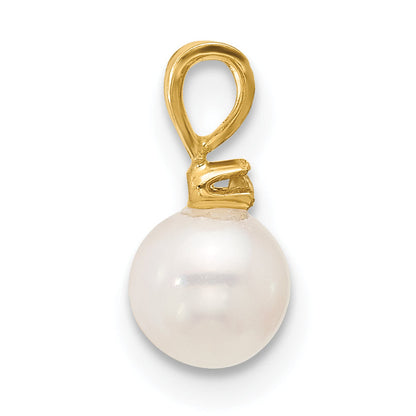14K Yellow Gold 5 6mm White Round Freshwater Cultured Pearl And .01 Carat Diamond Pendant