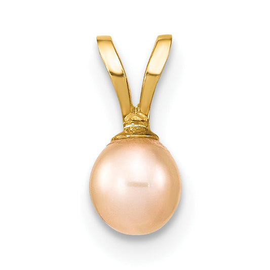 14k Yellow Gold 14k Gold 4-5mm Pink Round Freshwater Cultured Pearl Pendant