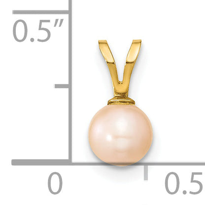 14k Yellow Gold 14k Gold 5-6mm Pink Round Pink Freshwater Cultured Pearl Pendant