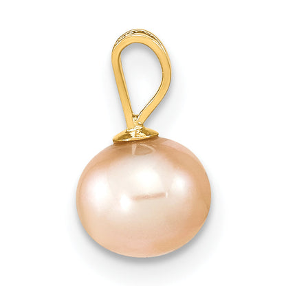 14k Yellow Gold 14k Gold 6-7mm Pink Round Freshwater Cultured Pearl Pendant