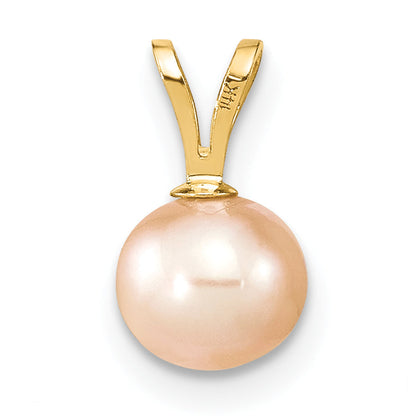 14k Yellow Gold 14k Gold 6-7mm Pink Round Freshwater Cultured Pearl Pendant