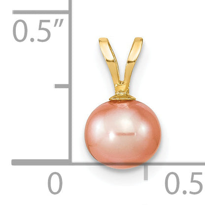 14k Yellow Gold 14k Gold 6-7mm Pink Round Freshwater Cultured Pearl Pendant