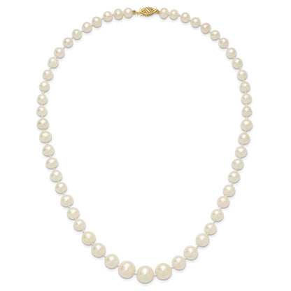 14K Yellow Gold 7 11mm White Freshwater Cultured Pearl Graduated 18 Inch Necklace