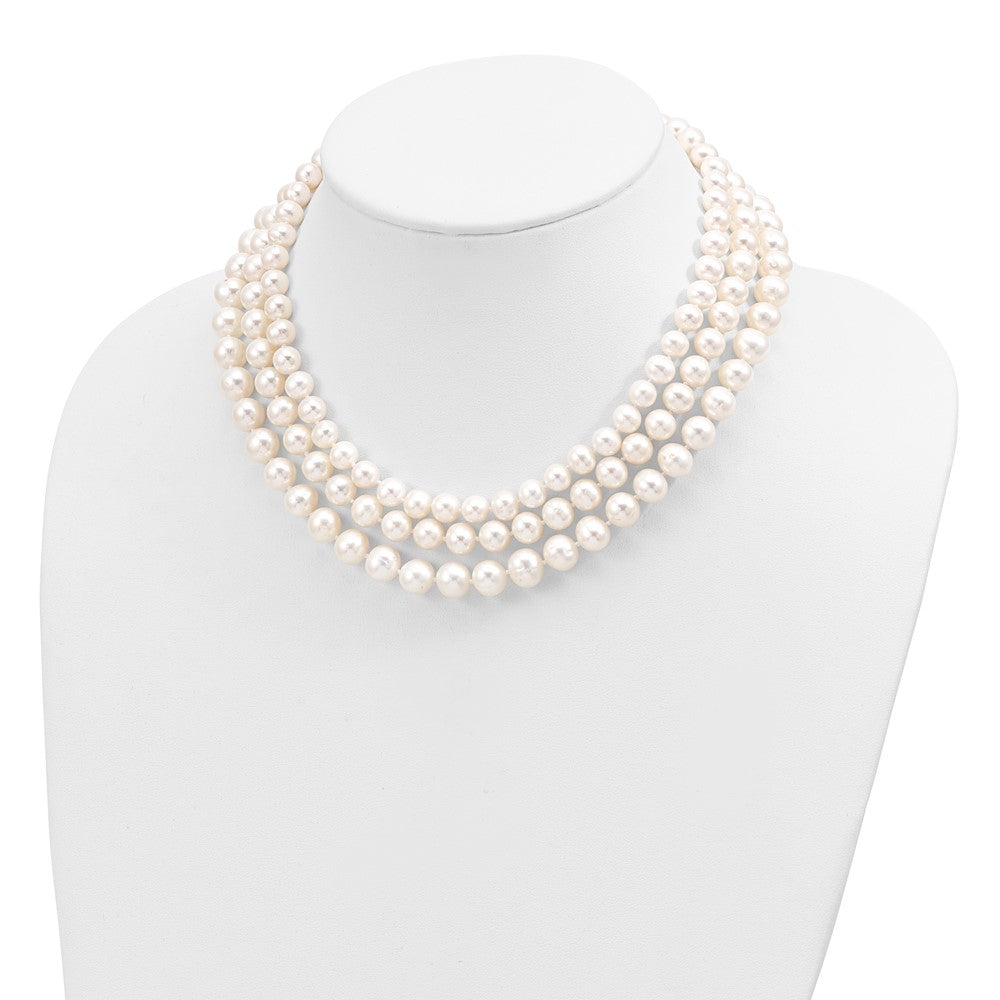 14K Yellow Gold 8 9mm White Near Round Freshwater Cultured Pearl 3 Strand 16 Inch Necklace