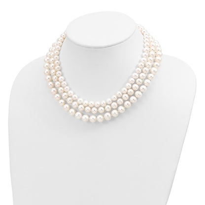 14K Yellow Gold 8 9mm White Near Round Freshwater Cultured Pearl 3 Strand 16 Inch Necklace