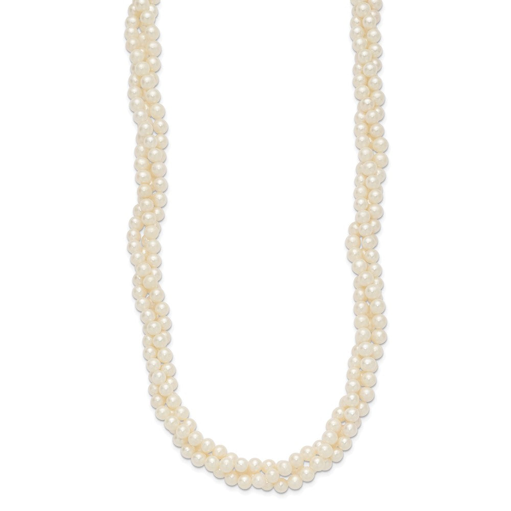 14K Yellow Gold 6 7mm White Near Round Freshwater Cultured Pearl 3 Strand 21 Inch Necklace