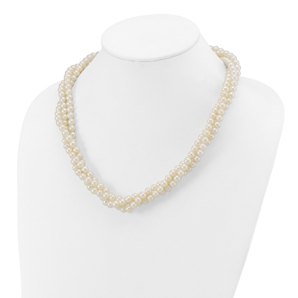 14K Yellow Gold 6 7mm White Near Round Freshwater Cultured Pearl 3 Strand 21 Inch Necklace