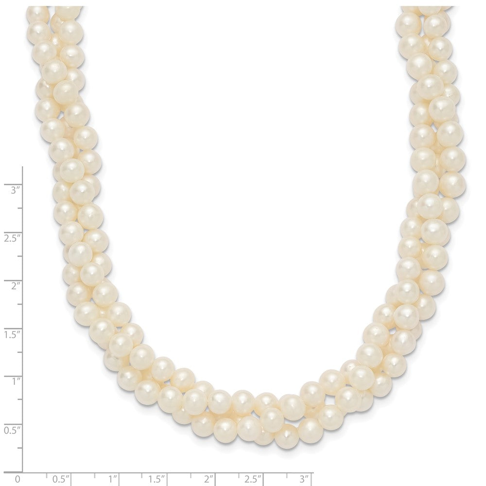 14K Yellow Gold 6 7mm White Near Round Freshwater Cultured Pearl 3 Strand 21 Inch Necklace