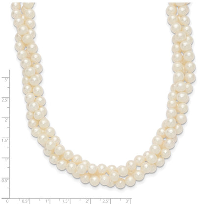 14K Yellow Gold 6 7mm White Near Round Freshwater Cultured Pearl 3 Strand 21 Inch Necklace