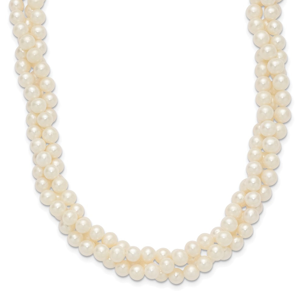 14K Yellow Gold 6 7mm White Near Round Freshwater Cultured Pearl 3 Strand 21 Inch Necklace