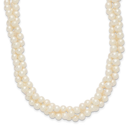 14K Yellow Gold 6 7mm White Near Round Freshwater Cultured Pearl 3 Strand 21 Inch Necklace