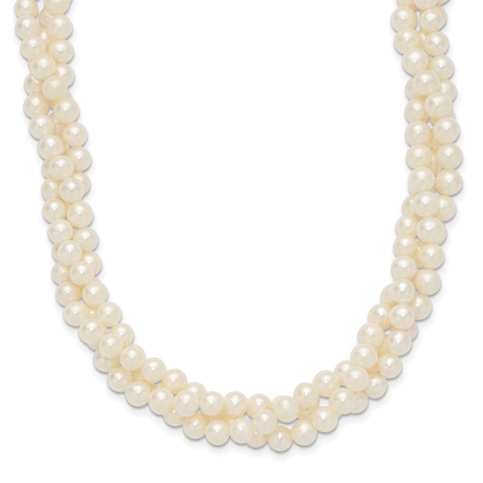 14K Yellow Gold 6 7mm White Near Round Freshwater Cultured Pearl 3 Strand 21 Inch Necklace