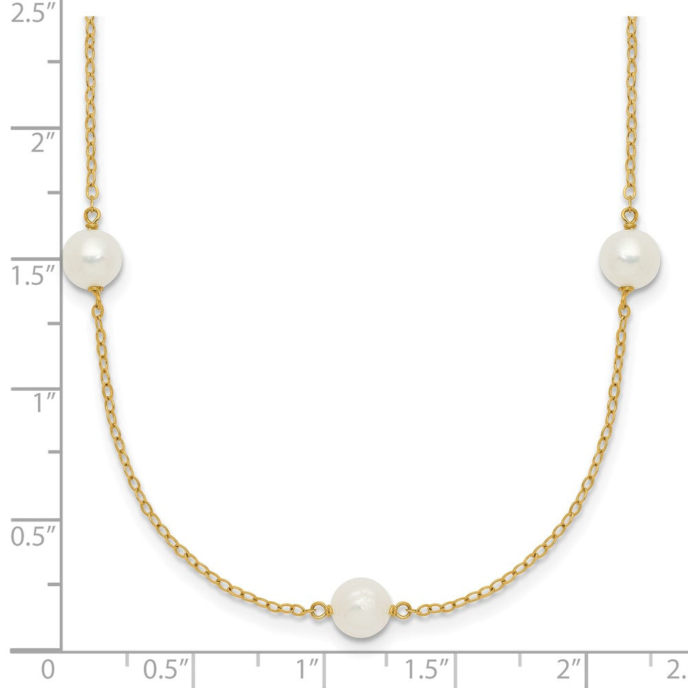 14K Yellow Gold 5 6mm White Near Round Freshwater Cultured Pearl 7 Station 16 Inch Necklace