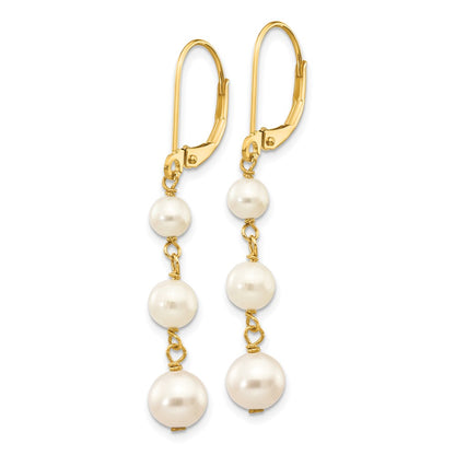 14K Yellow Gold 4 6mm White Semi Round Freshwater Cultured Pearl Dangle Leverback Earrings