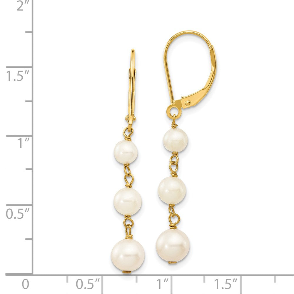 14K Yellow Gold 4 6mm White Semi Round Freshwater Cultured Pearl Dangle Leverback Earrings