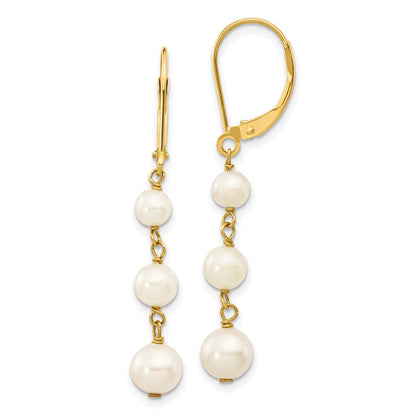 14K Yellow Gold 4 6mm White Semi Round Freshwater Cultured Pearl Dangle Leverback Earrings