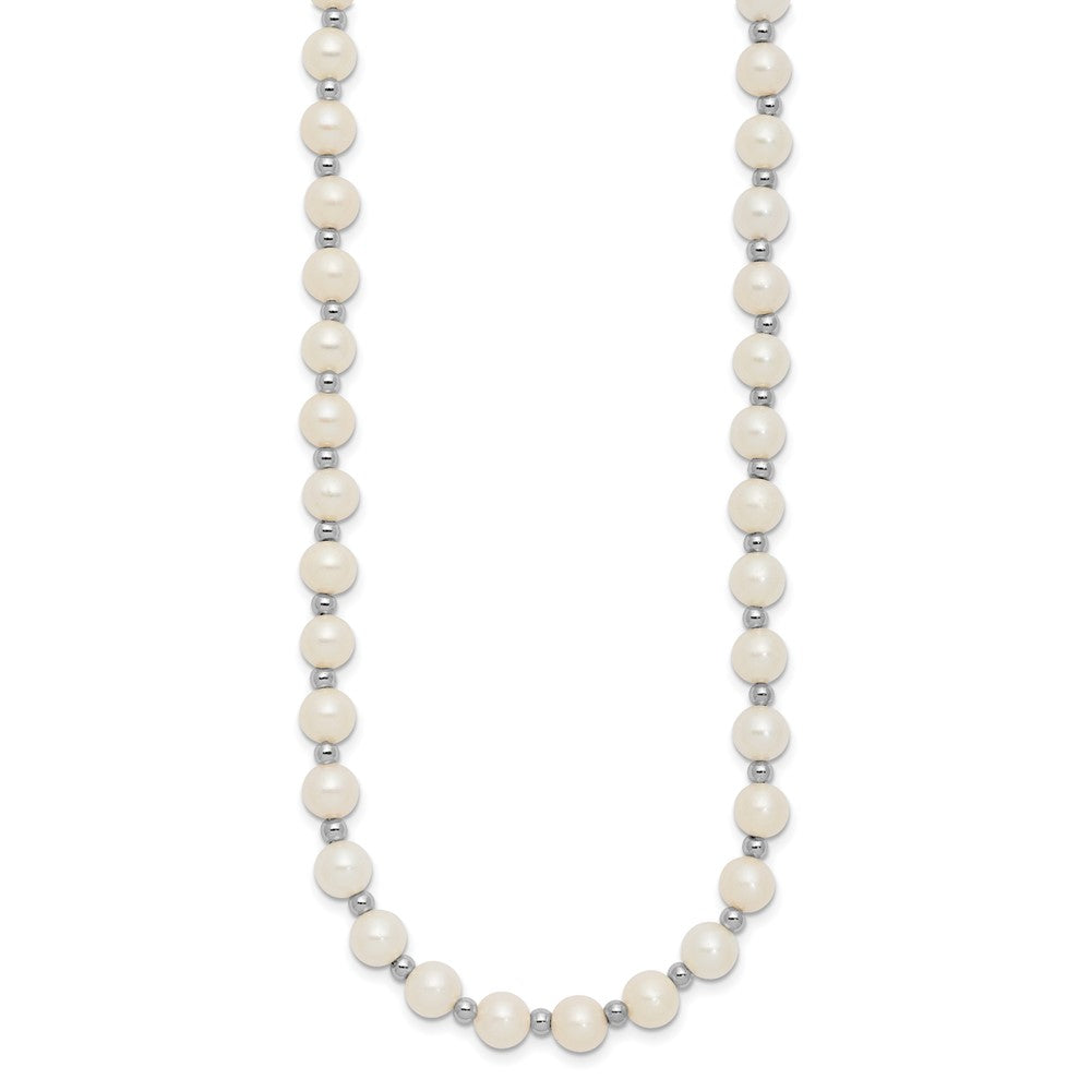 14K White Gold 6 7mm Near Round Freshwater Cultured Pearl Beaded 18 Inch Necklace